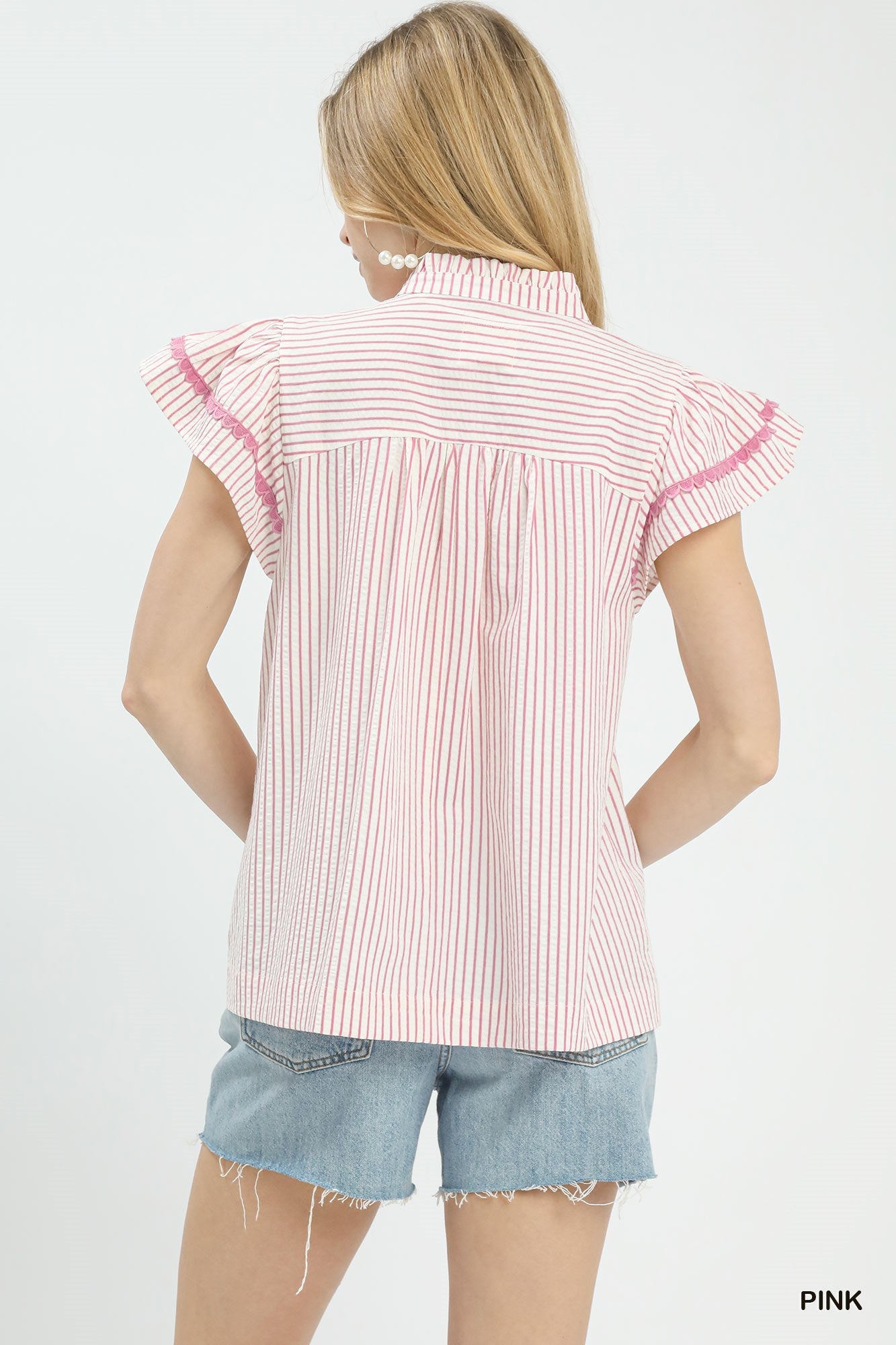 Umgee Striped Flutter Sleeve Top - Bitsy Gypsy Boutique