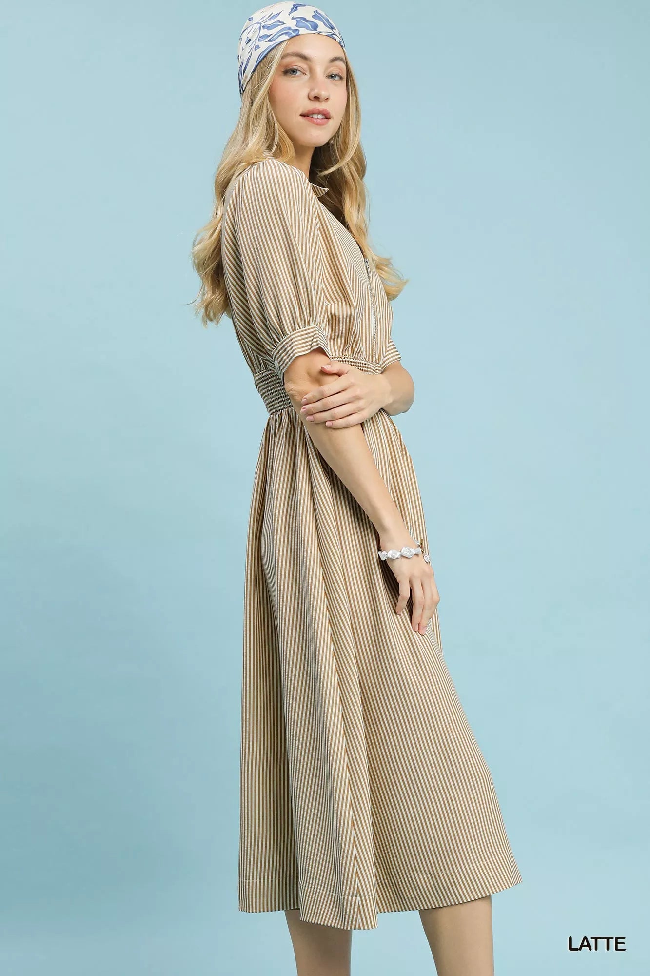 Umgee Striped Midi Dress with Front Zipper - Bitsy Gypsy Boutique