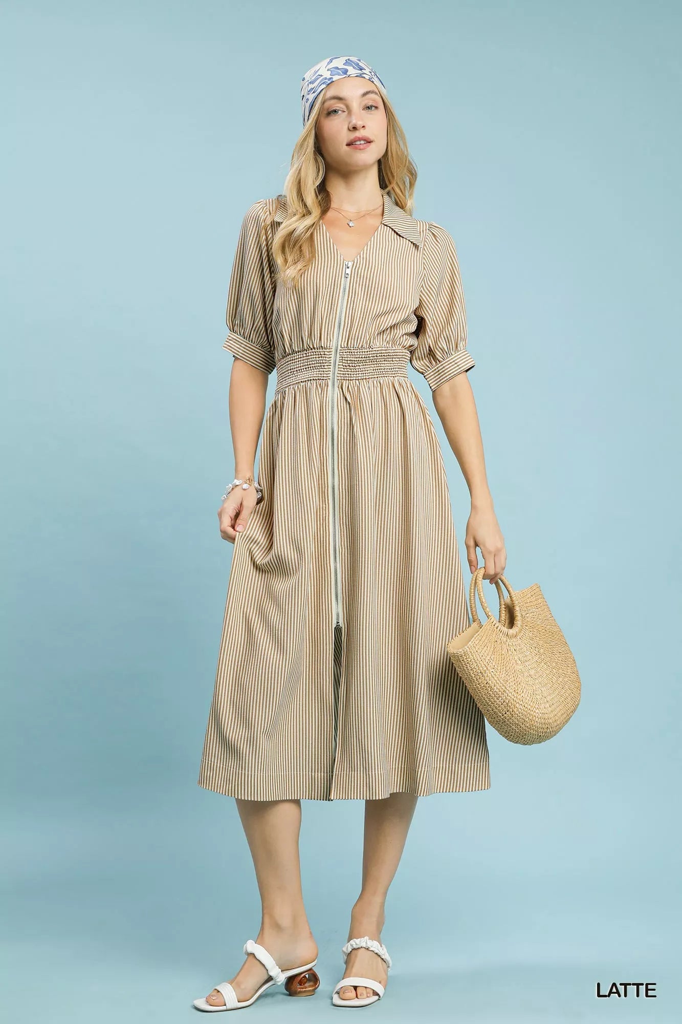 Umgee Striped Midi Dress with Front Zipper - Bitsy Gypsy Boutique