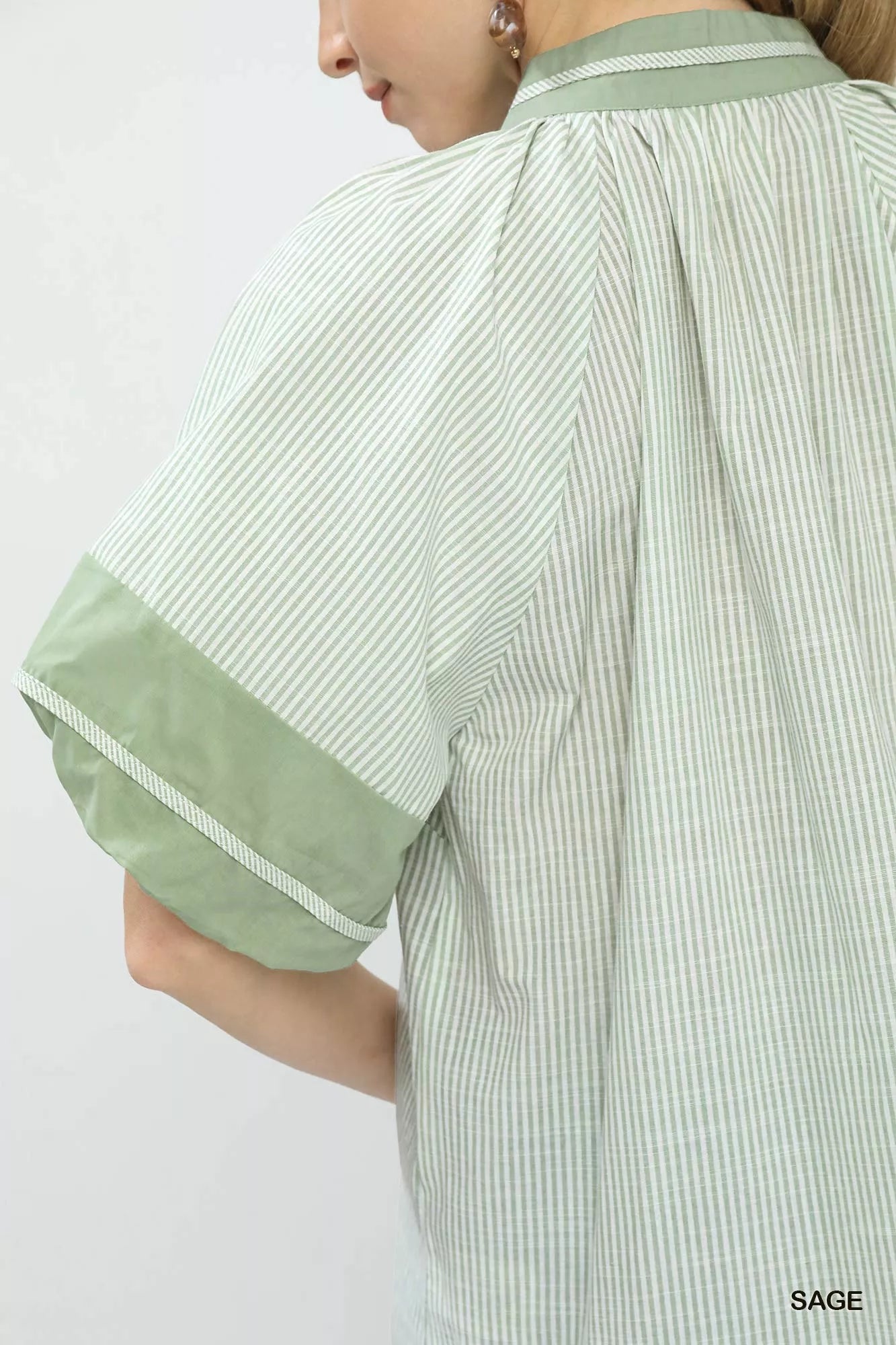 Umgee Striped Mixed Puff Sleeve Blouse - Bitsy Gypsy Boutique