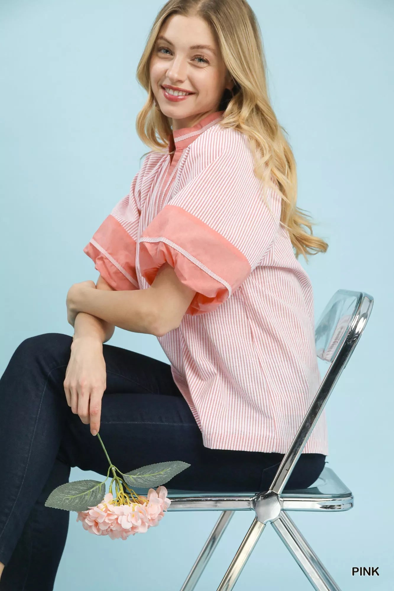 Umgee Striped Mixed Puff Sleeve Blouse - Bitsy Gypsy Boutique