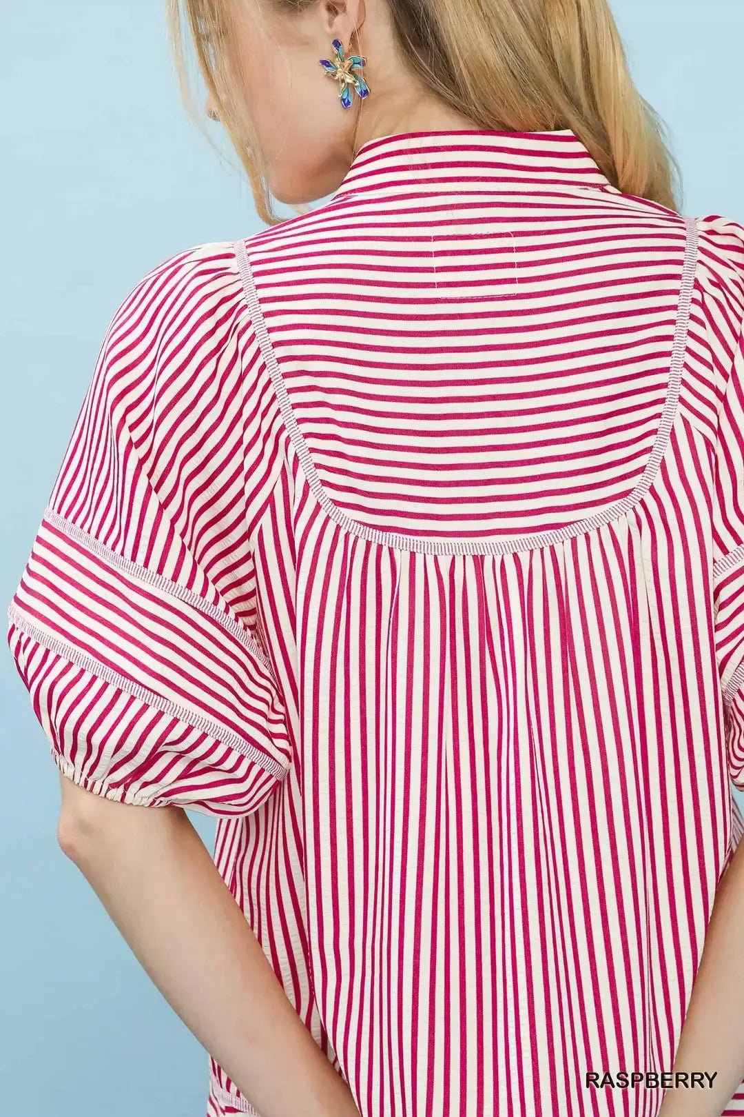 Umgee Striped Puff Sleeve Babydoll Top - Bitsy Gypsy Boutique