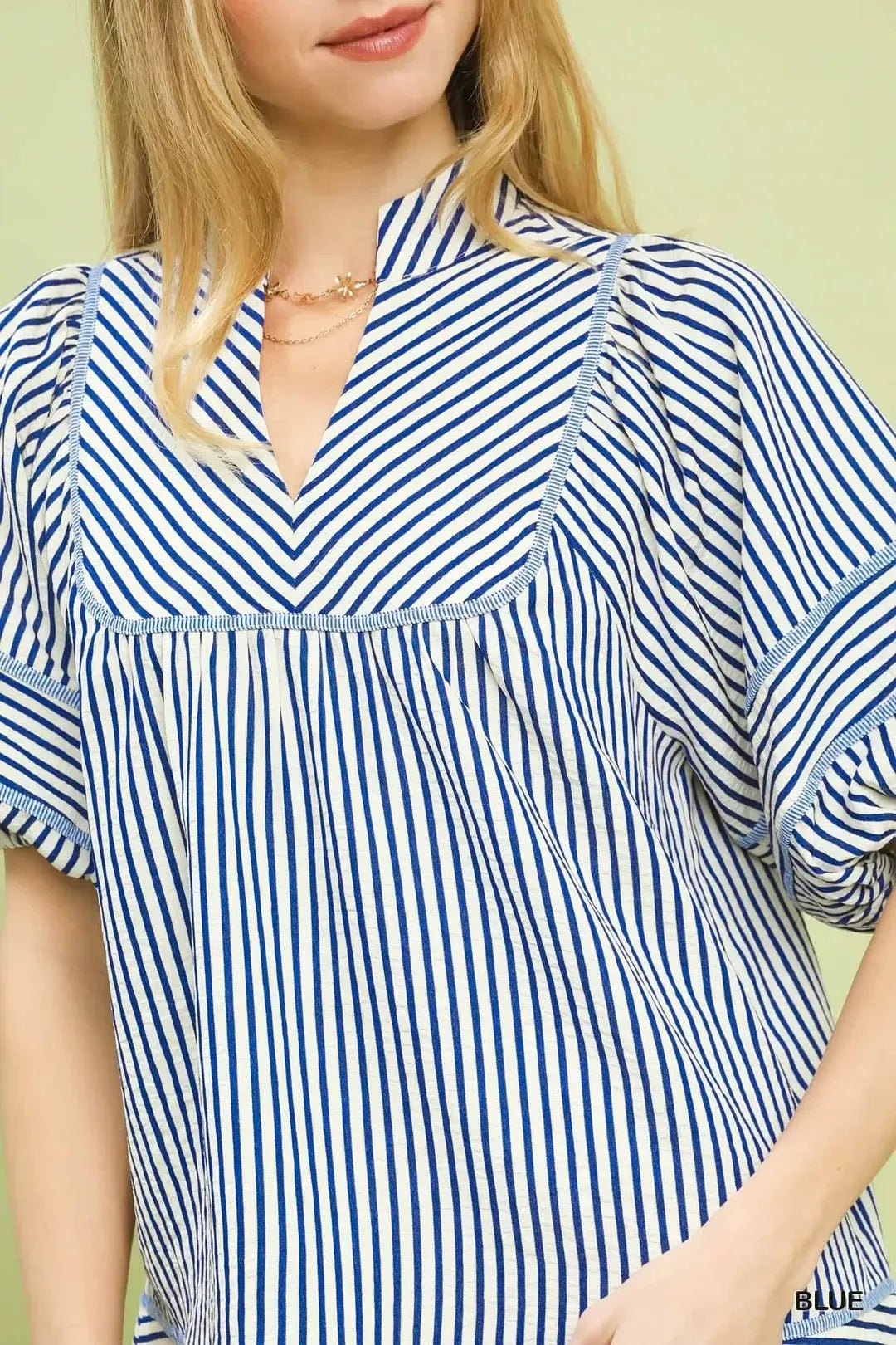 Umgee Striped Puff Sleeve Babydoll Top - Bitsy Gypsy Boutique