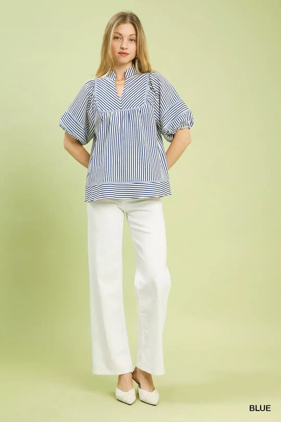 Umgee Striped Puff Sleeve Babydoll Top - Bitsy Gypsy Boutique