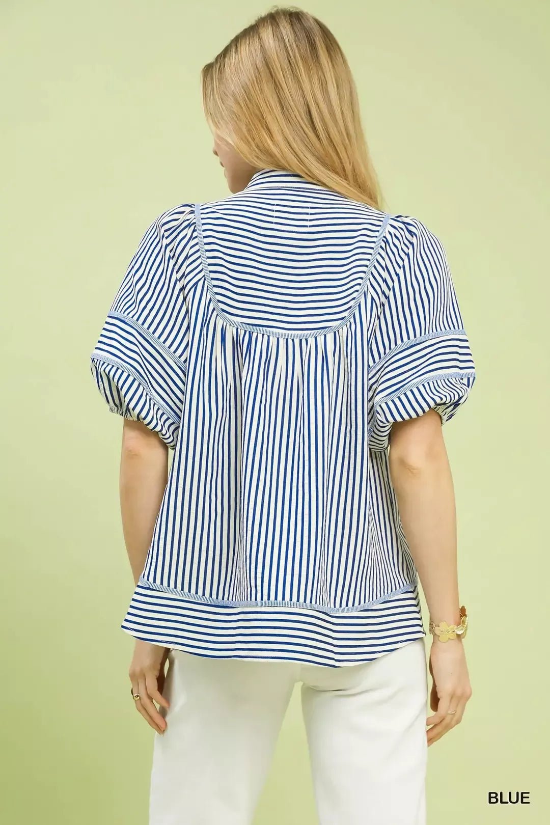 Umgee Striped Puff Sleeve Babydoll Top - Bitsy Gypsy Boutique