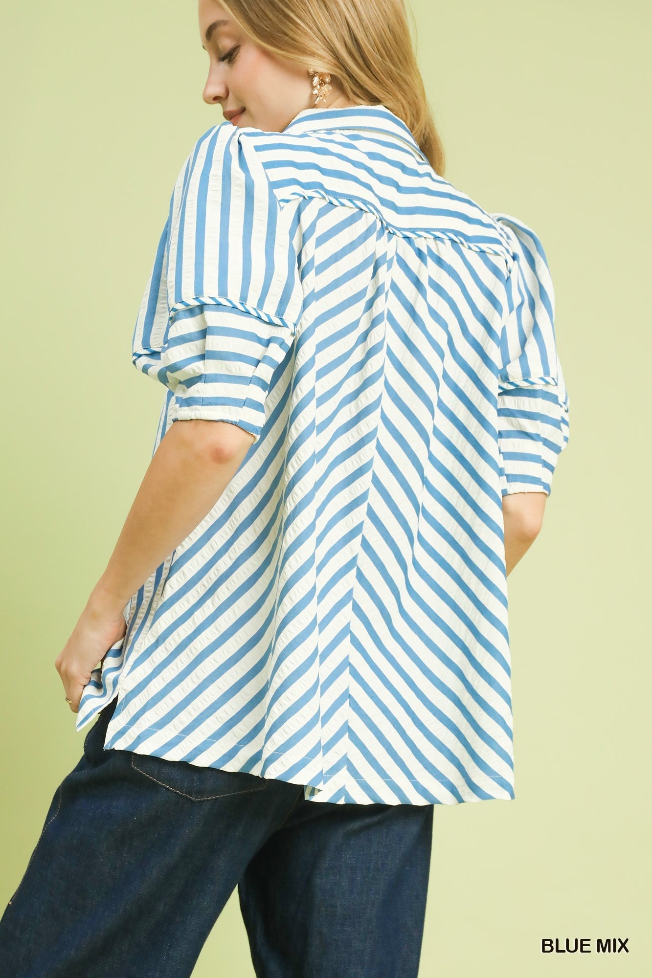 Umgee Striped Puff Sleeve Blouse - Bitsy Gypsy Boutique
