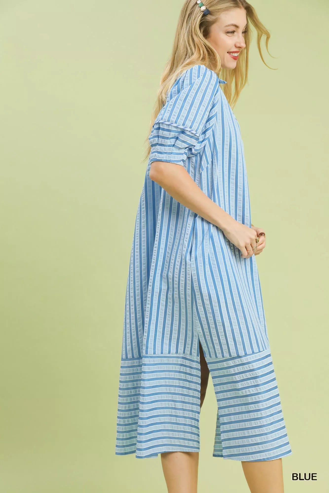 Umgee Striped Puff Sleeve Midi Dress - Bitsy Gypsy Boutique