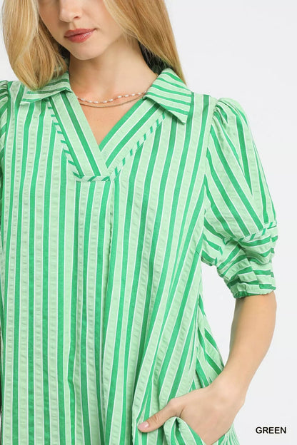 Umgee Striped Puff Sleeve Midi Dress - Bitsy Gypsy Boutique