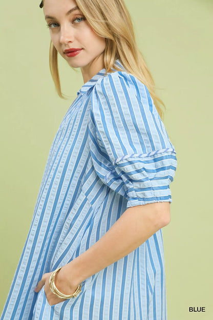 Umgee Striped Puff Sleeve Midi Dress - Bitsy Gypsy Boutique