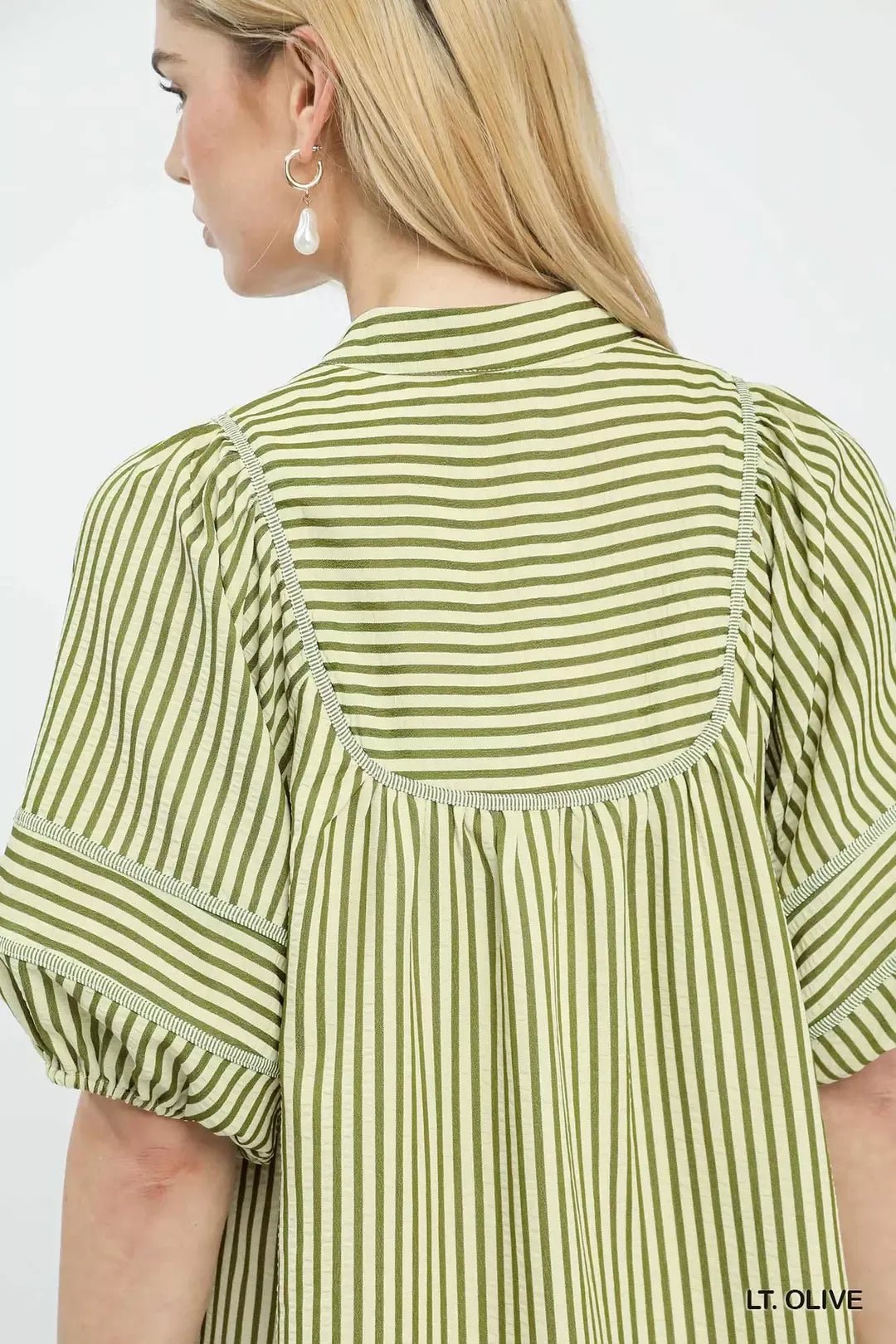 Umgee Striped Puff Sleeve Shift Dress - Bitsy Gypsy Boutique