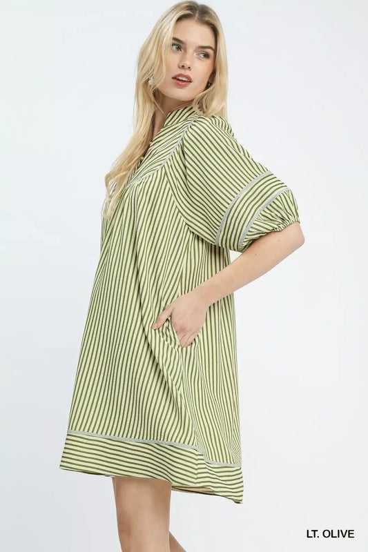 Umgee Striped Puff Sleeve Shift Dress - Bitsy Gypsy Boutique