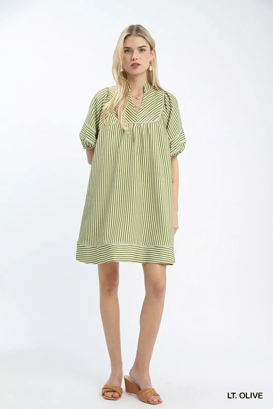 Umgee Striped Puff Sleeve Shift Dress - Bitsy Gypsy Boutique