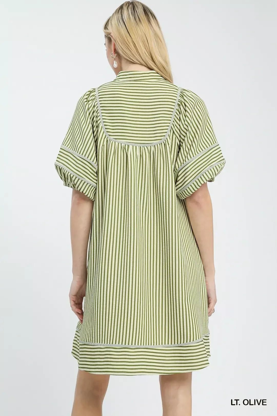 Umgee Striped Puff Sleeve Shift Dress - Bitsy Gypsy Boutique