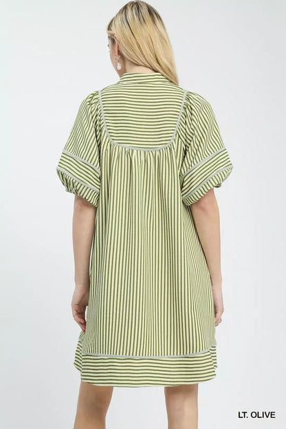 Umgee Striped Puff Sleeve Shift Dress - Bitsy Gypsy Boutique