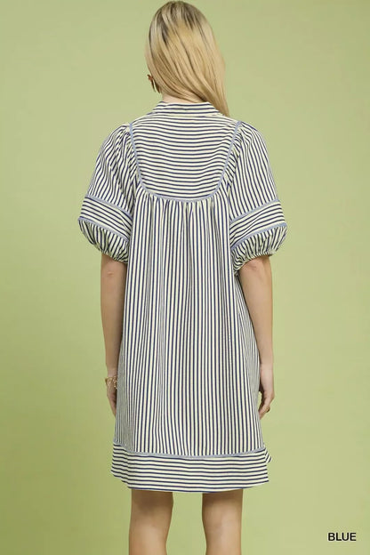 Umgee Striped Puff Sleeve Shift Dress - Bitsy Gypsy Boutique