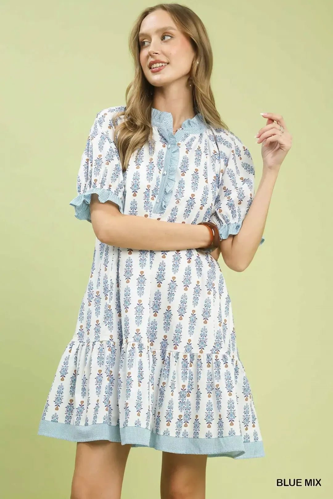 Umgee Striped Trim Floral Tiered Mini Dress - Bitsy Gypsy Boutique