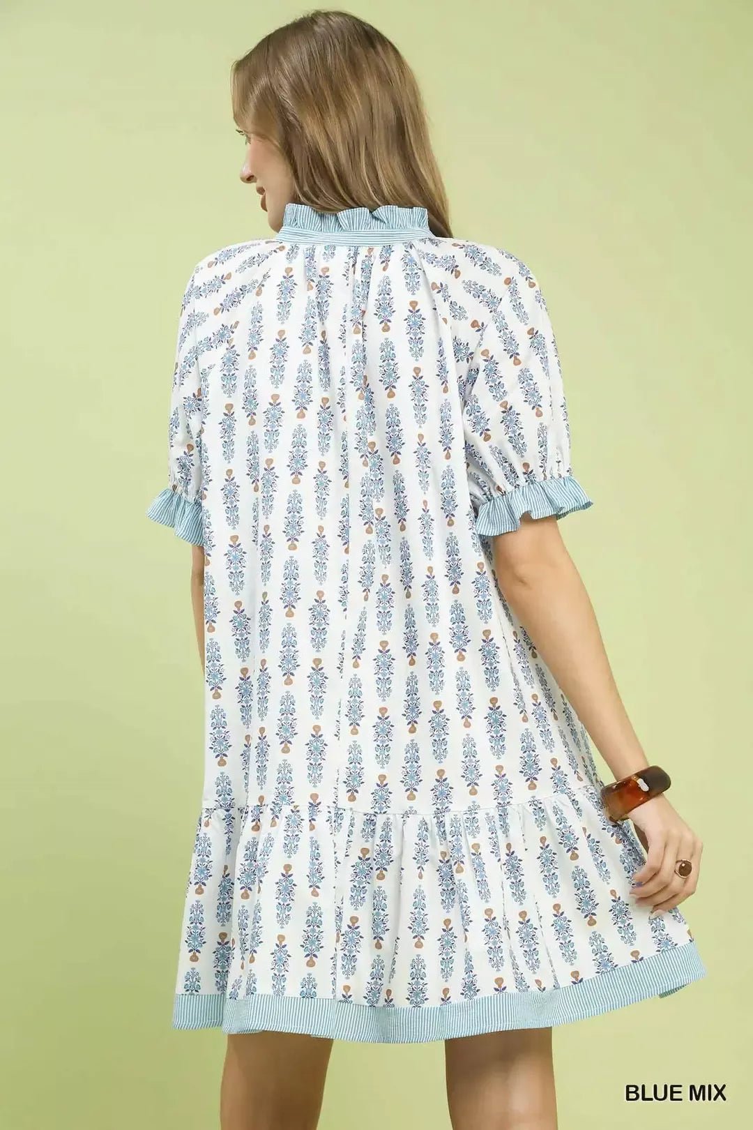 Umgee Striped Trim Floral Tiered Mini Dress - Bitsy Gypsy Boutique