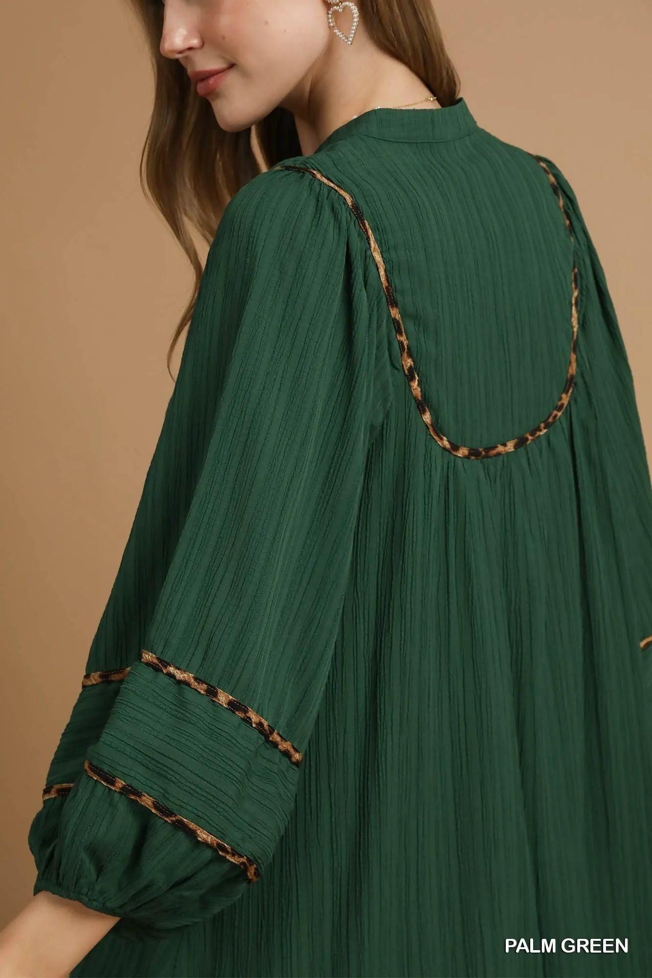 Umgee Textured Babydoll Dress with Leopard Trim - Bitsy Gypsy Boutique