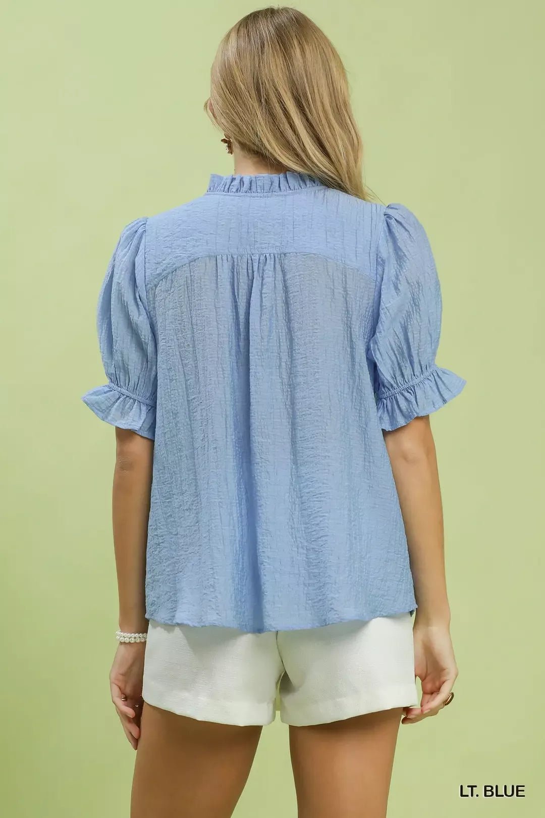 Umgee Textured Button - Front Puff Sleeve Top - Bitsy Gypsy Boutique