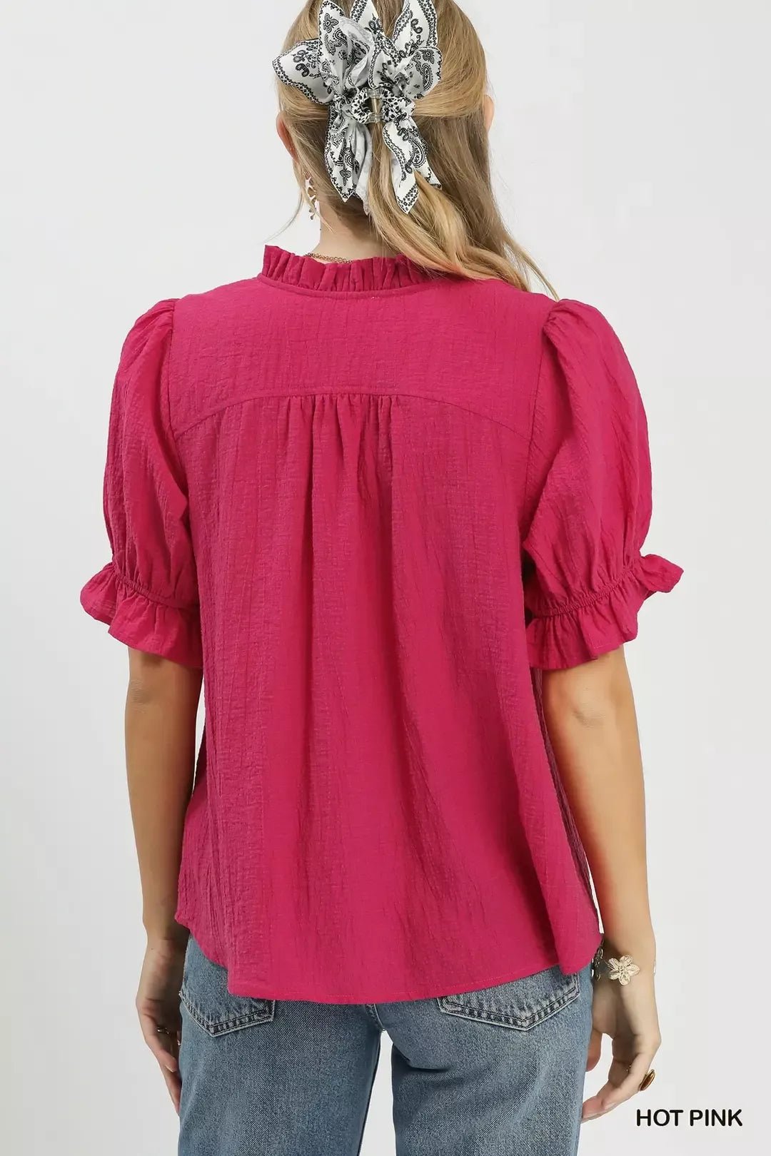 Umgee Textured Button - Front Puff Sleeve Top - Bitsy Gypsy Boutique