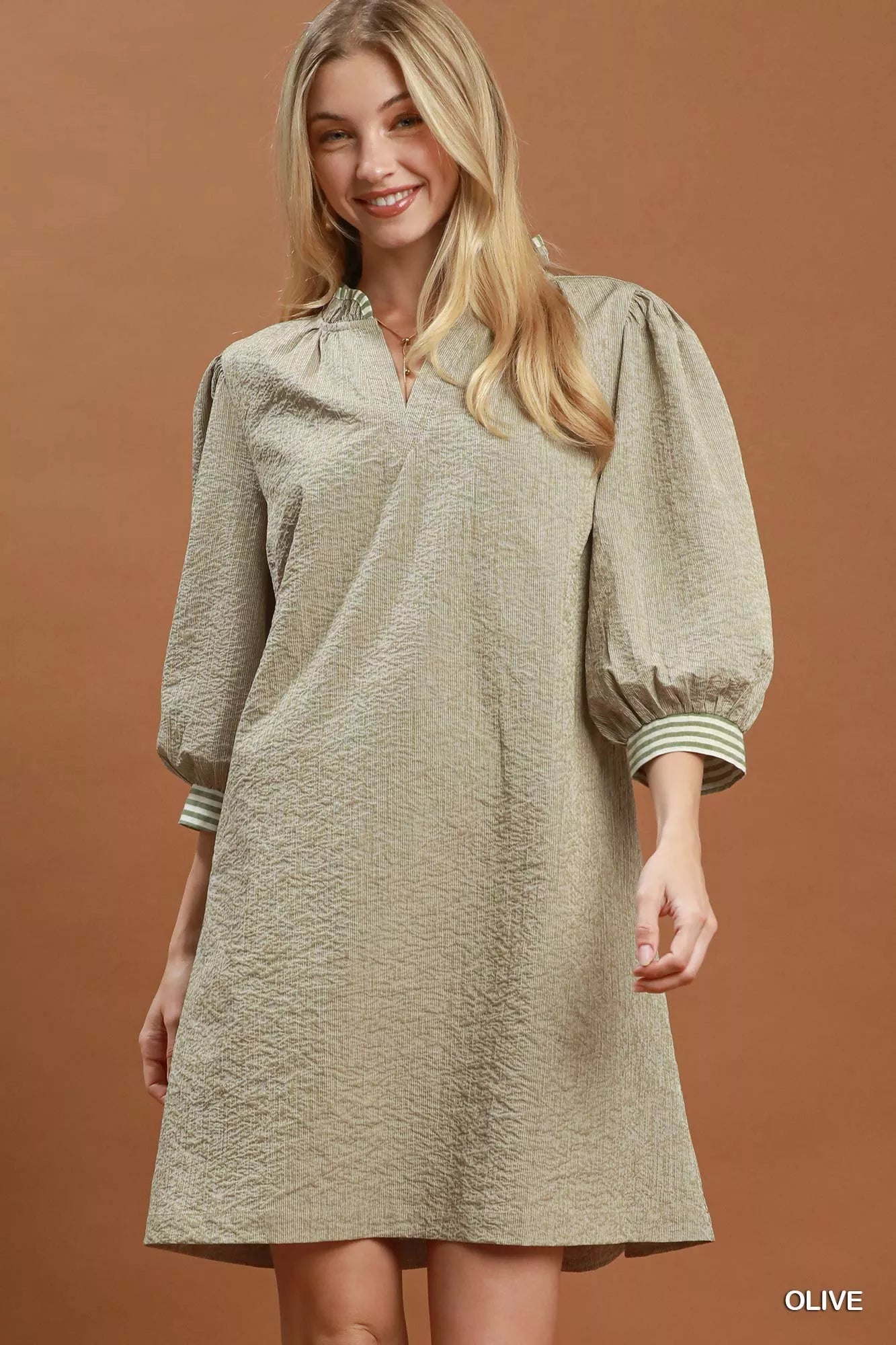 Umgee Textured Contrast Trim Tie Waist Mini Dress - Bitsy Gypsy Boutique