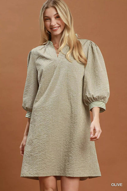 Umgee Textured Contrast Trim Tie Waist Mini Dress - Bitsy Gypsy Boutique