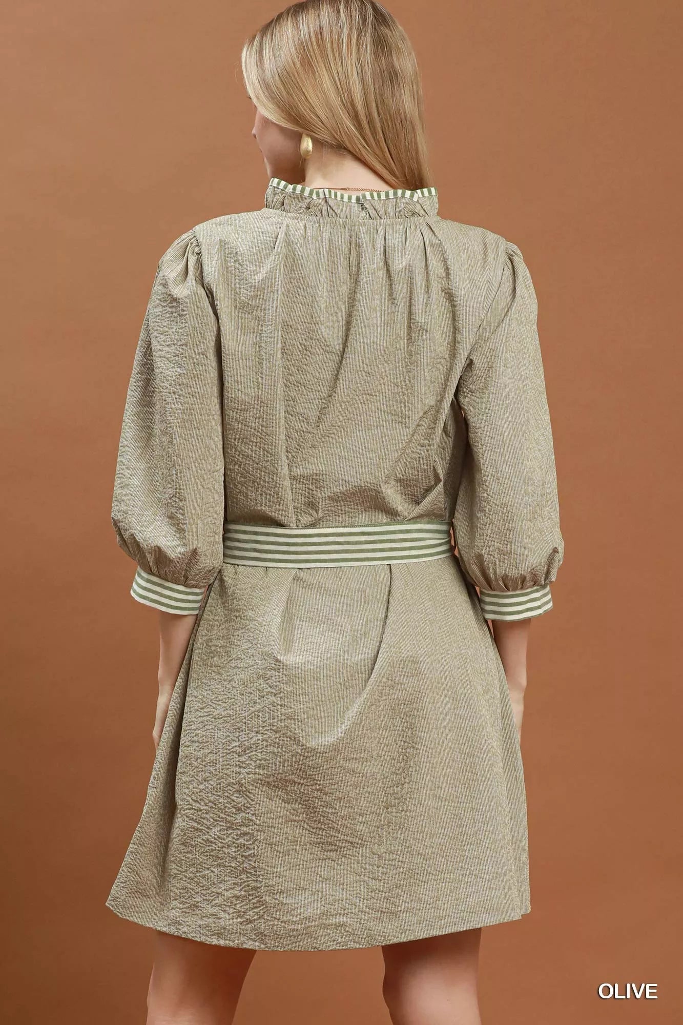 Umgee Textured Contrast Trim Tie Waist Mini Dress - Bitsy Gypsy Boutique