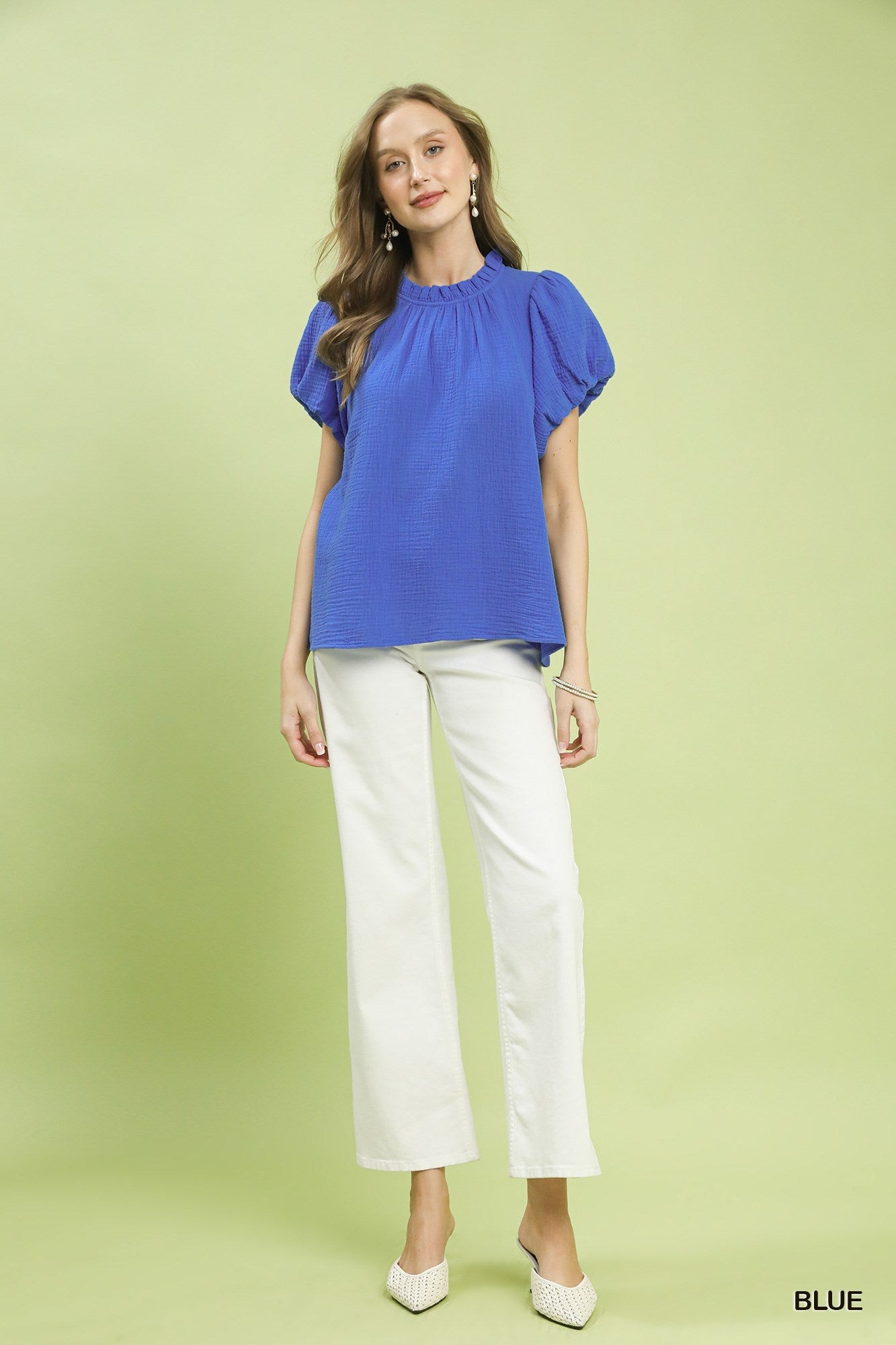 Umgee Textured Gauze Ruffle Neck Boho Top - Bitsy Gypsy Boutique