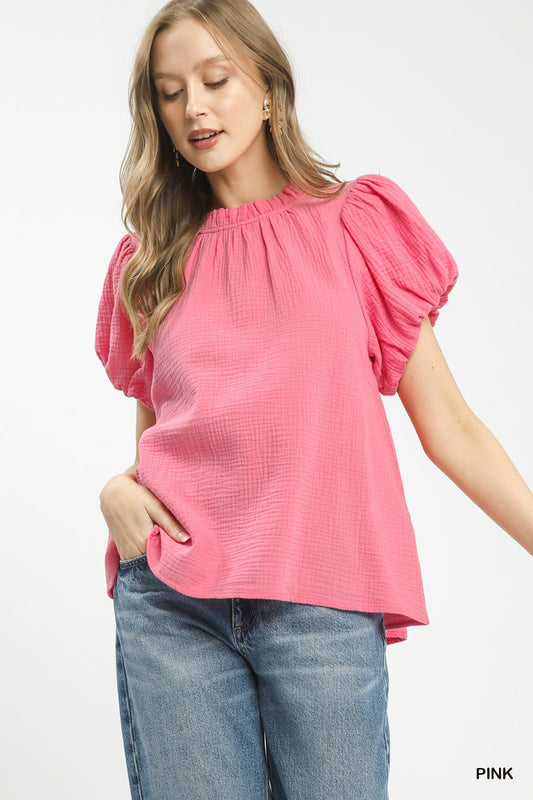Umgee Textured Gauze Ruffle Neck Boho Top - Bitsy Gypsy Boutique