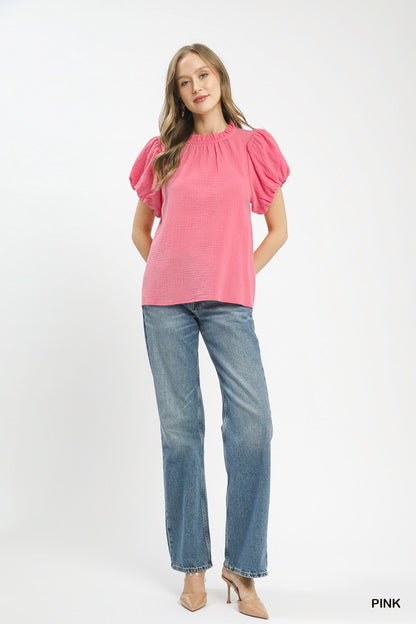 Umgee Textured Gauze Ruffle Neck Boho Top - Bitsy Gypsy Boutique