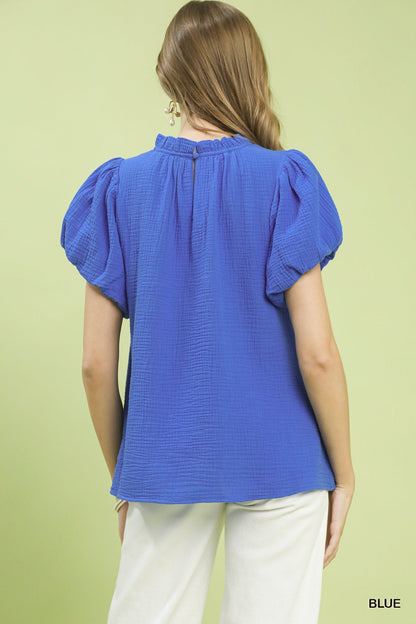 Umgee Textured Gauze Ruffle Neck Boho Top - Bitsy Gypsy Boutique