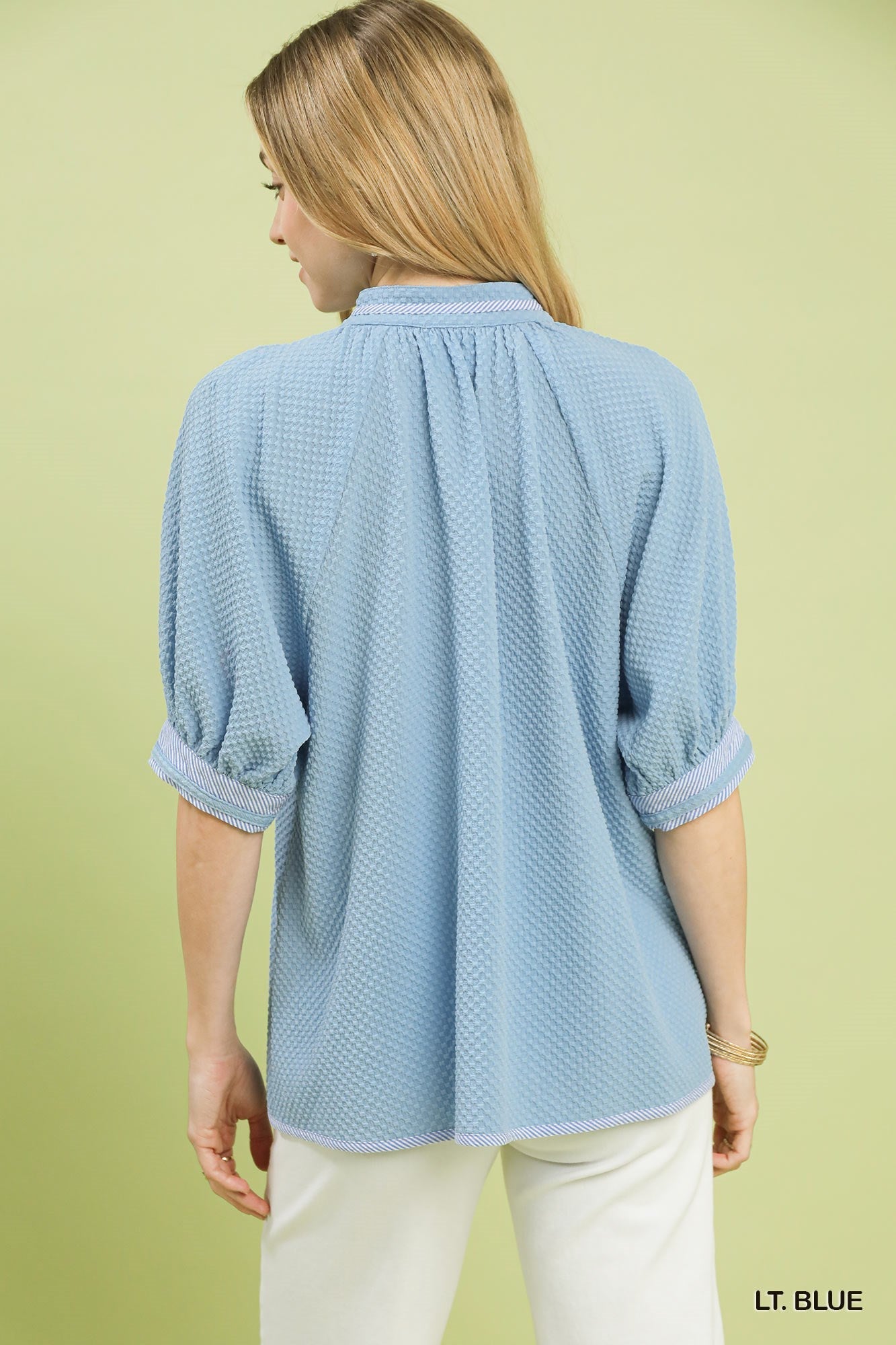 Umgee Textured Jacquard Contrast Trim Top - Bitsy Gypsy Boutique