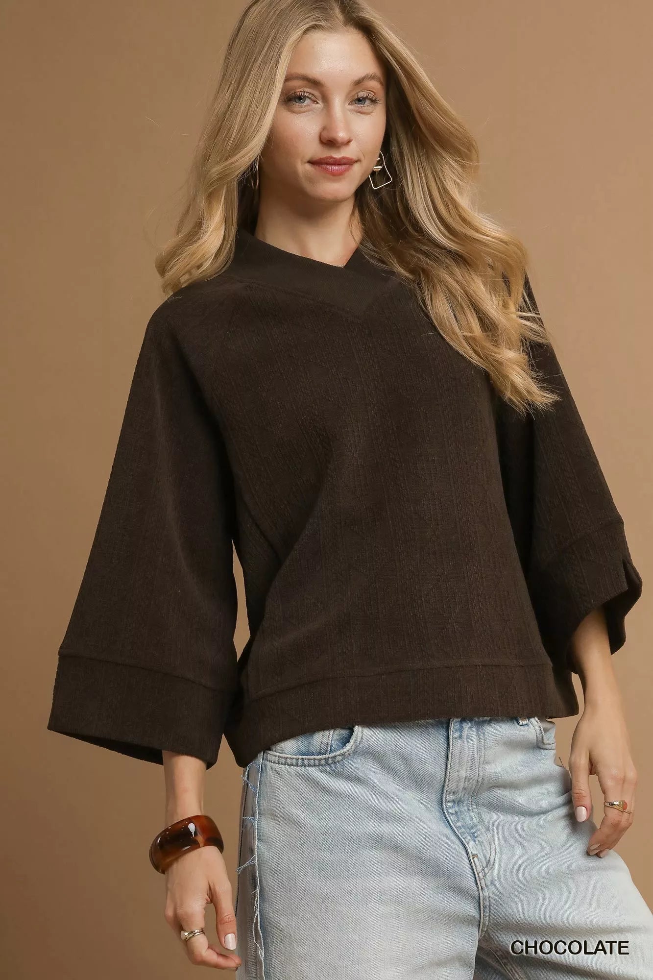 Umgee Textured Knit V - Neck Top - Bitsy Gypsy Boutique