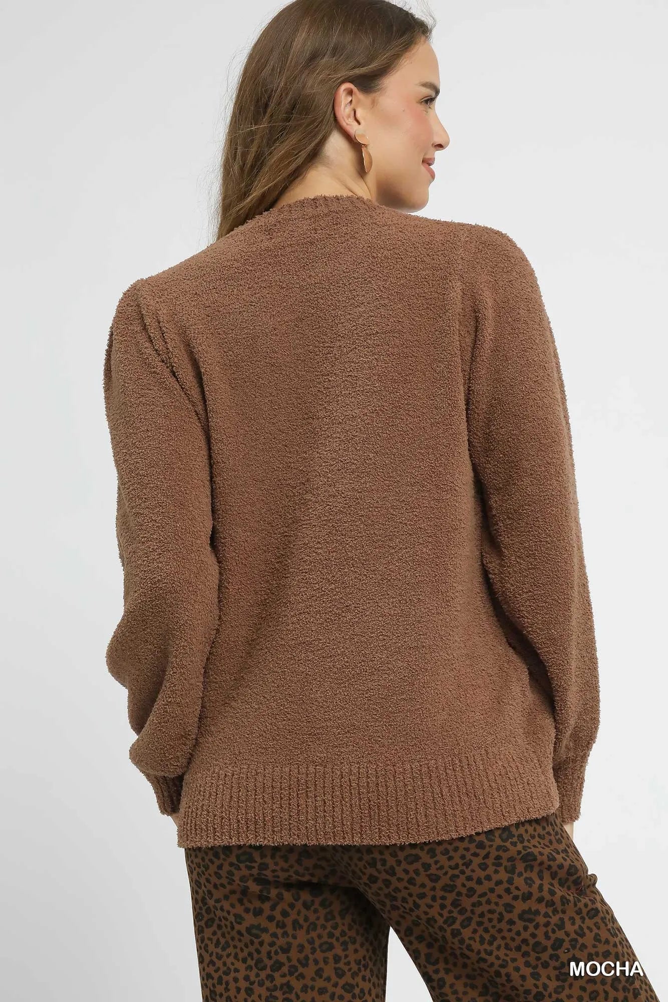 Umgee Textured Long Sleeve Sweater with Ribbed Trim - Bitsy Gypsy Boutique