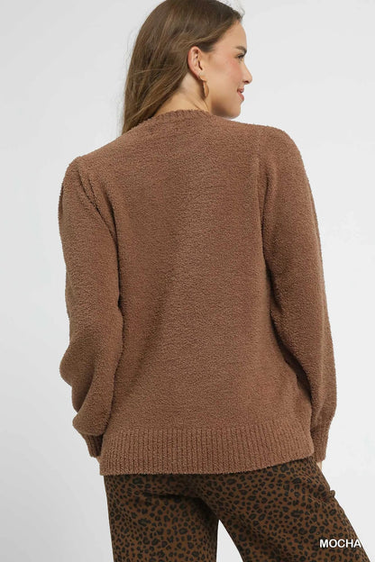 Umgee Textured Long Sleeve Sweater with Ribbed Trim - Bitsy Gypsy Boutique