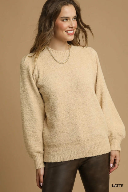 Umgee Textured Long Sleeve Sweater with Ribbed Trim - Bitsy Gypsy Boutique