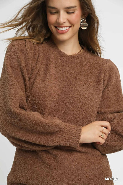 Umgee Textured Long Sleeve Sweater with Ribbed Trim - Bitsy Gypsy Boutique