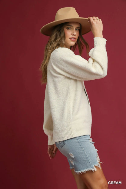 Umgee Textured Long Sleeve Sweater with Ribbed Trim - Bitsy Gypsy Boutique