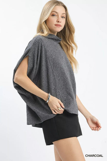 Umgee Textured Mock Neck Relaxed Top - Bitsy Gypsy Boutique