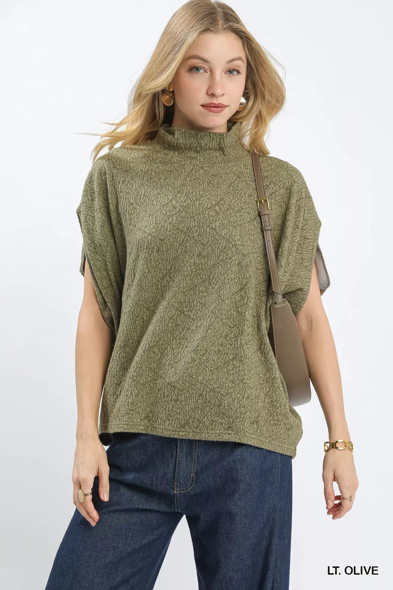 Umgee Textured Mock Neck Relaxed Top - Bitsy Gypsy Boutique