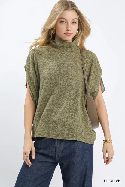 Umgee Textured Mock Neck Relaxed Top - Bitsy Gypsy Boutique