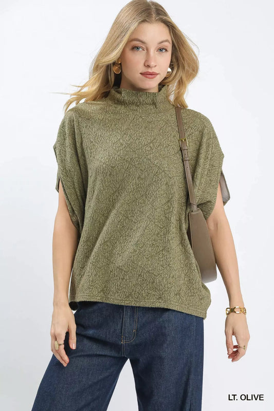 Umgee Textured Mock Neck Relaxed Top - Bitsy Gypsy Boutique