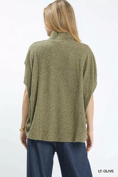 Umgee Textured Mock Neck Relaxed Top - Bitsy Gypsy Boutique