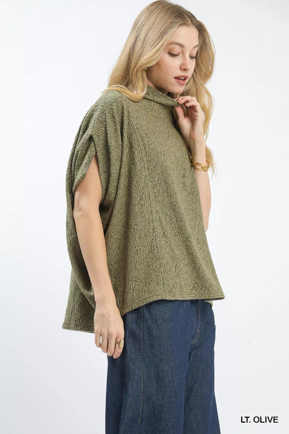 Umgee Textured Mock Neck Relaxed Top - Bitsy Gypsy Boutique