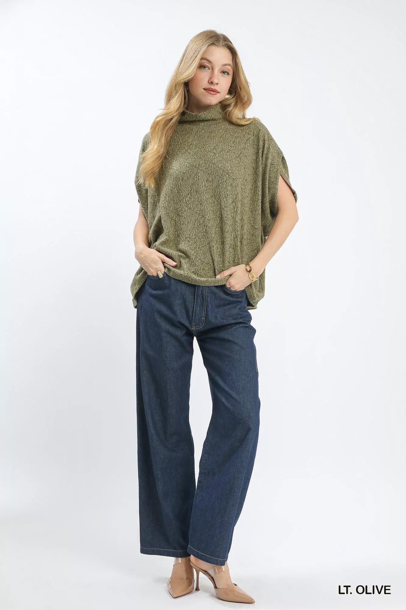Umgee Textured Mock Neck Relaxed Top - Bitsy Gypsy Boutique