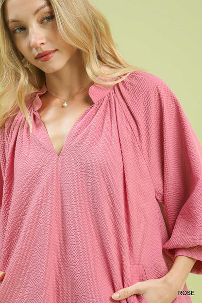 Umgee Textured Pocket Mini Dress - Bitsy Gypsy Boutique