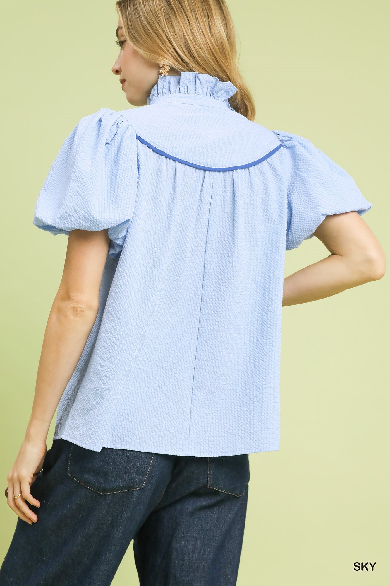 Umgee Textured Puff Sleeve Blouse - Bitsy Gypsy Boutique