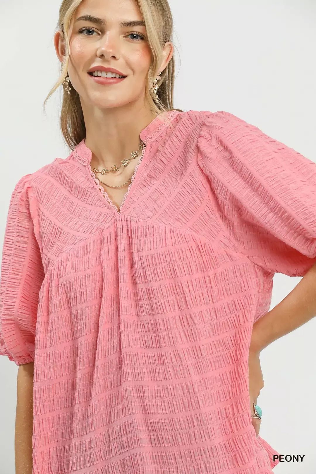 Umgee Textured Puff Sleeve Blouse - Bitsy Gypsy Boutique