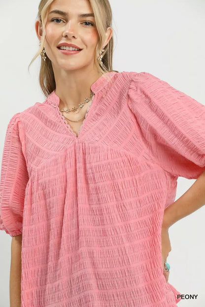 Umgee Textured Puff Sleeve Blouse - Bitsy Gypsy Boutique
