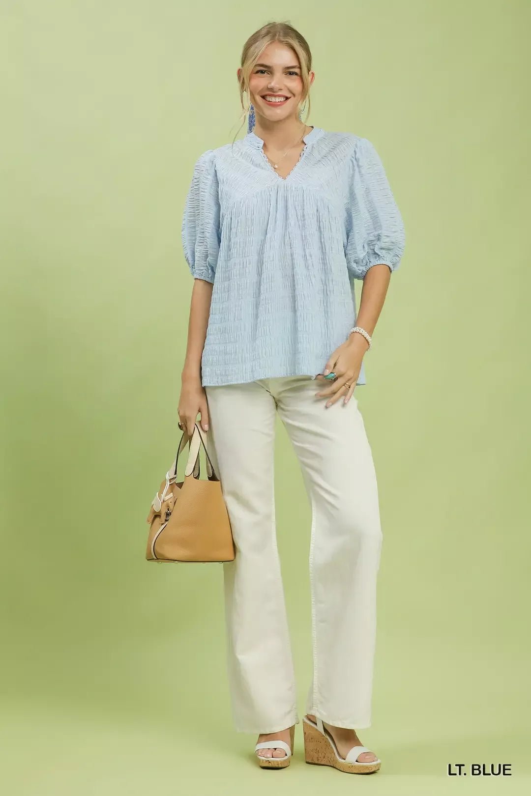 Umgee Textured Puff Sleeve Blouse - Bitsy Gypsy Boutique